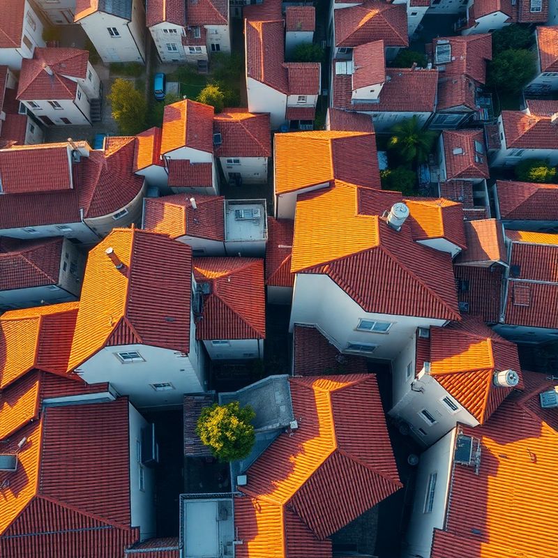 Vista aérea de tejados residenciales de Bilbao al atardecer